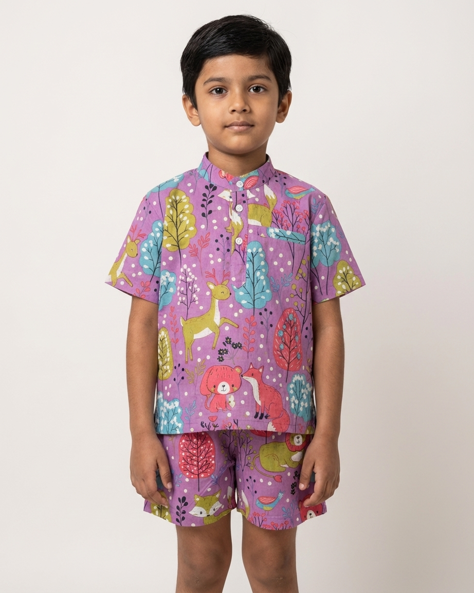 Purple Forest Club Shorts Set