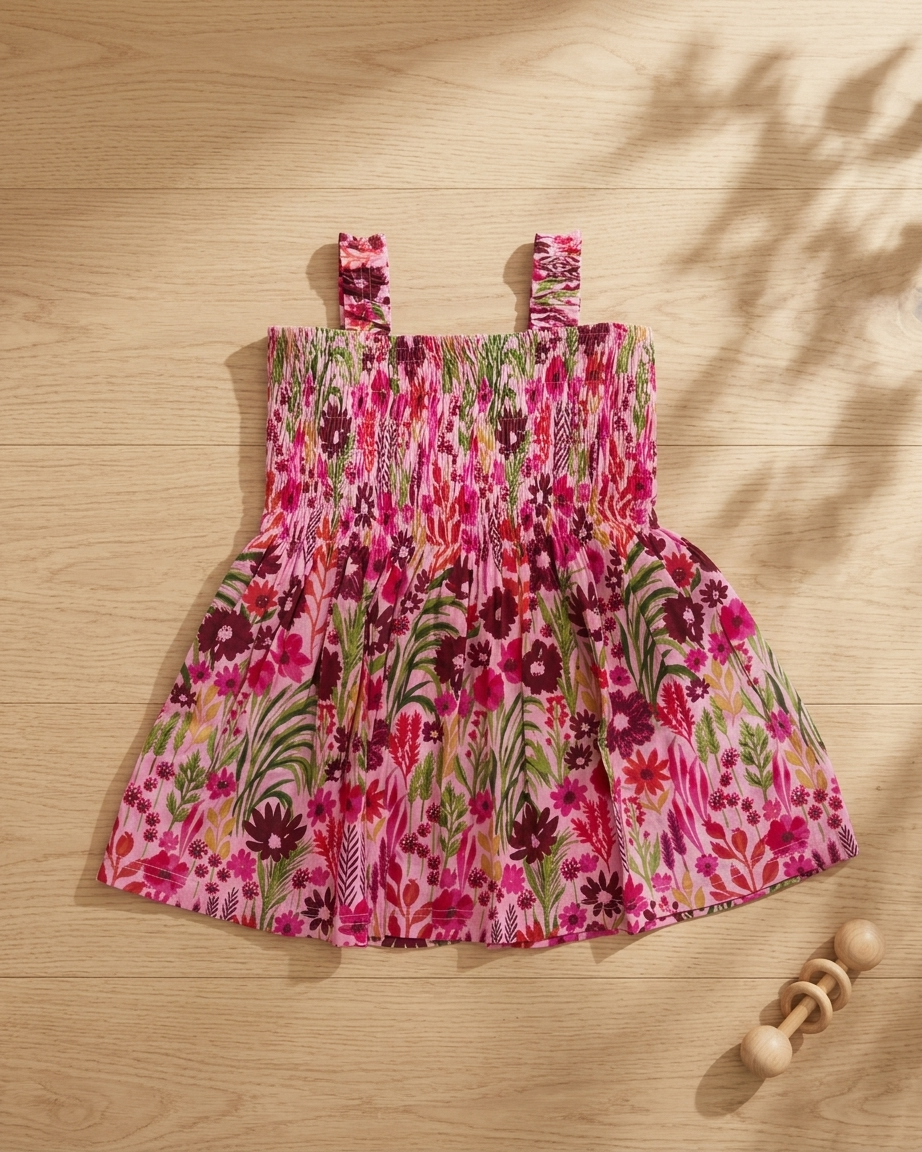 Pink Meadow Smocked Cotton Dress for Girls