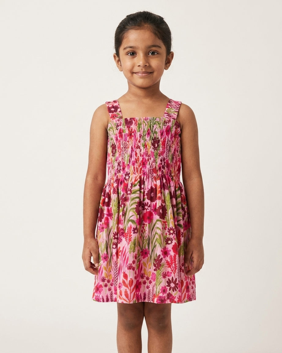 Pink Meadow Smocked Cotton Dress for Girls