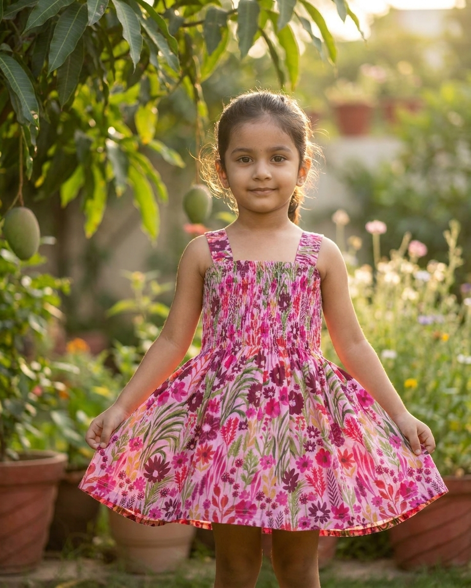 Pink Meadow Smocked Cotton Dress for Girls