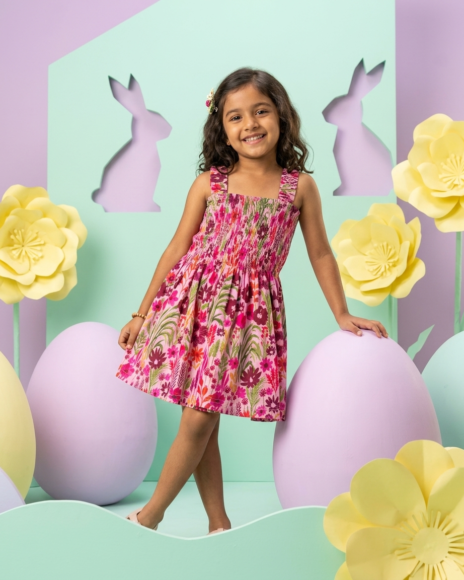 Pink Meadow Smocked Cotton Dress for Girls