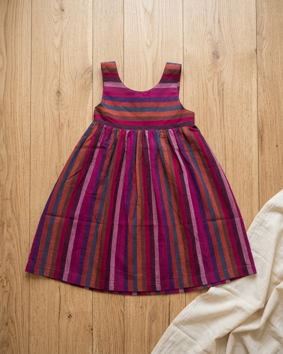 Berry Stripe Khadi Cotton Dress for Girls