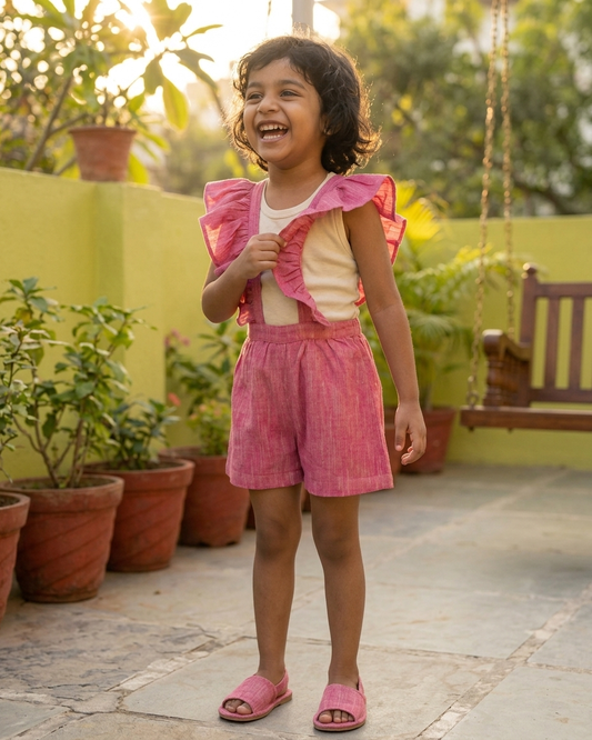 Pink Ruffle Dungaree