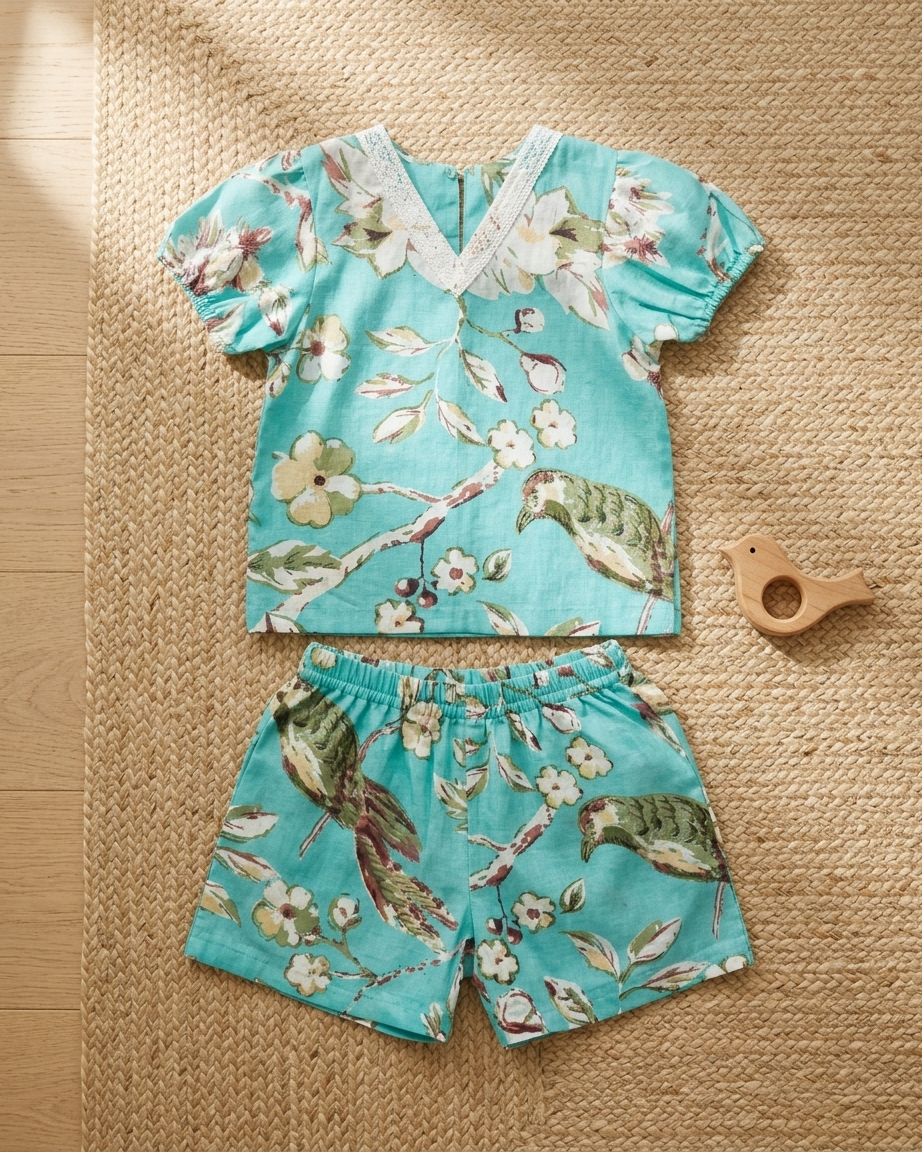 Aqua Bloom Cotton Co-ord Set