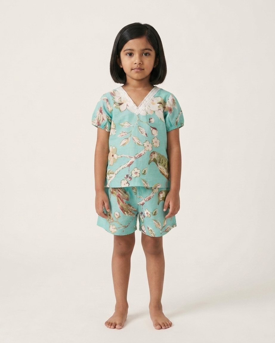 Aqua Bloom Cotton Co-ord Set
