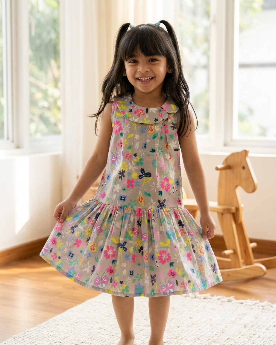 Grey Floral Dress