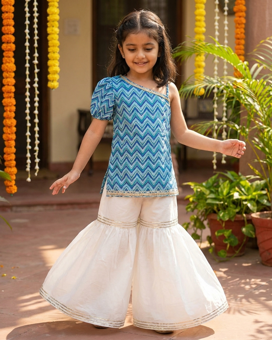 Mohak One-Shoulder Kurta Sharara Set