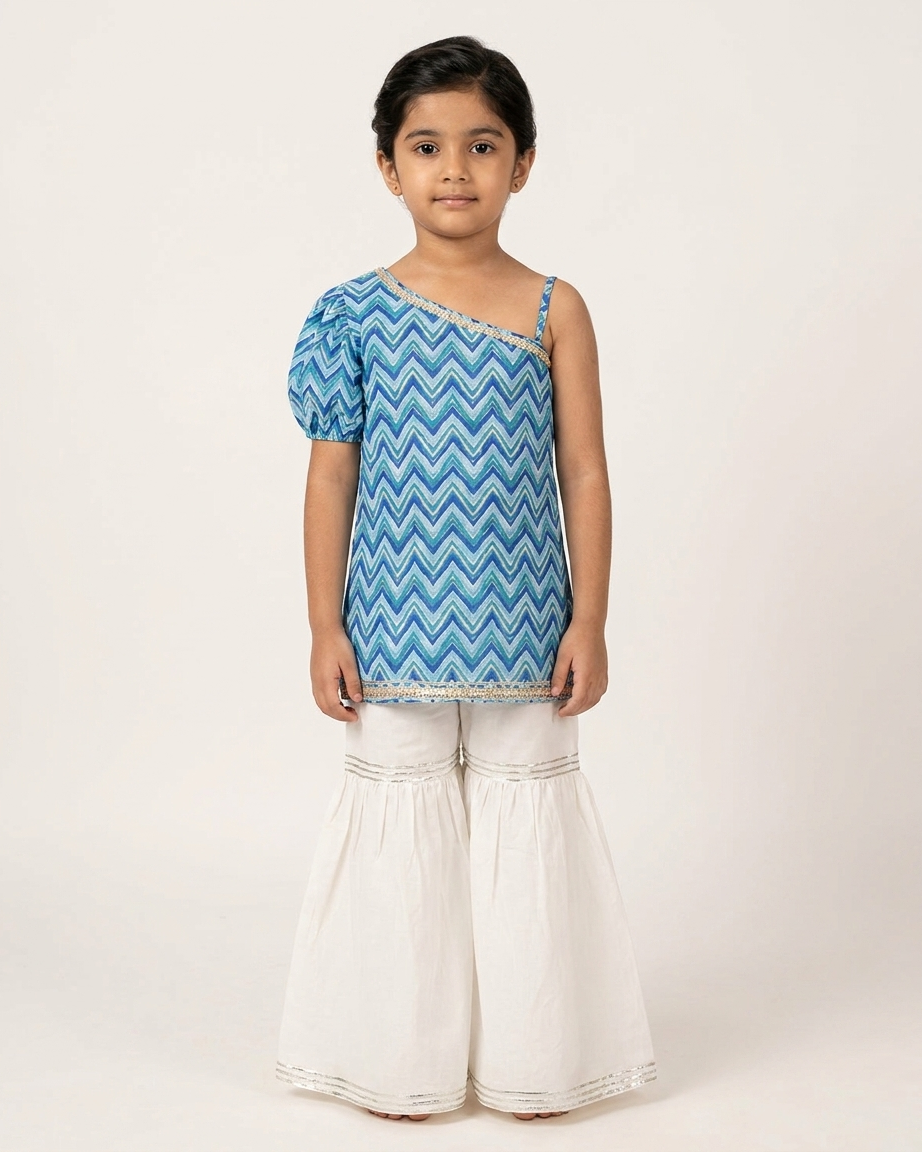 Mohak One-Shoulder Kurta Sharara Set