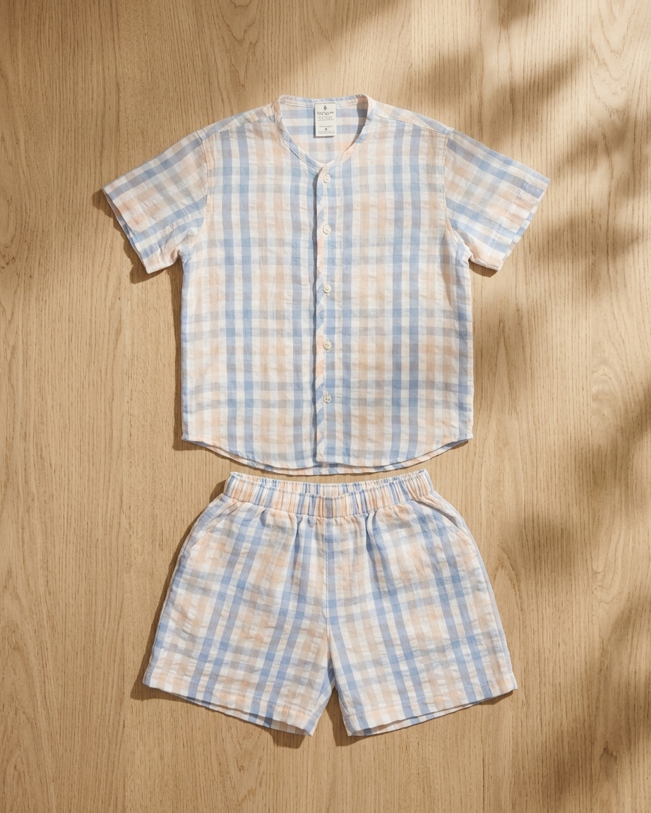 Blue Peach Check Playsuit