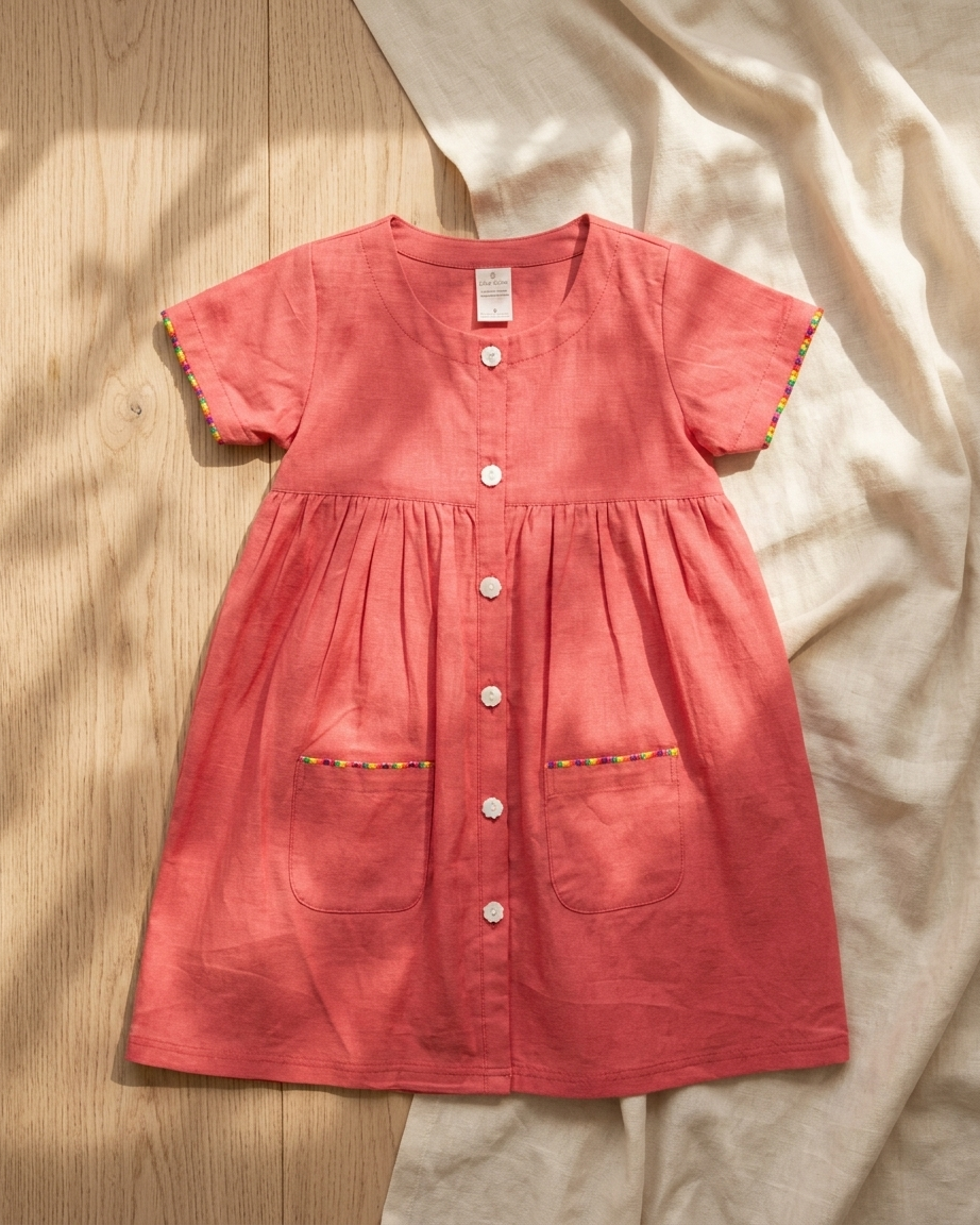 Red Trench Dress with Rainbow Lace