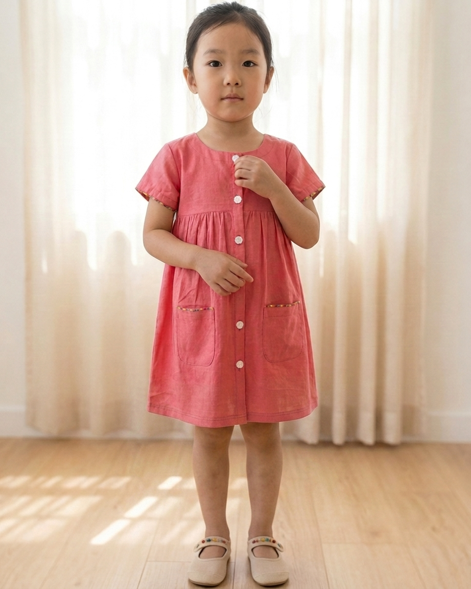 Red Trench Dress with Rainbow Lace