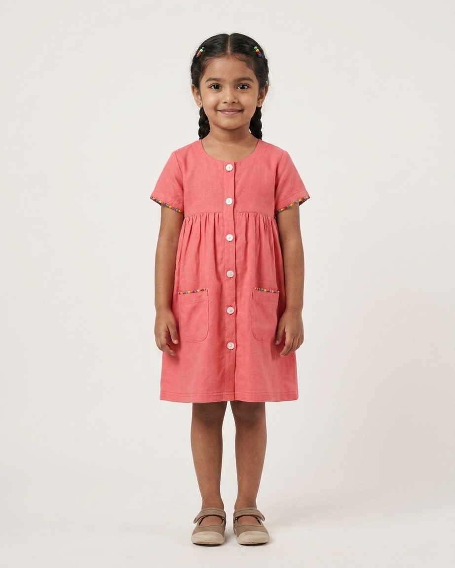 Red Trench Dress with Rainbow Lace