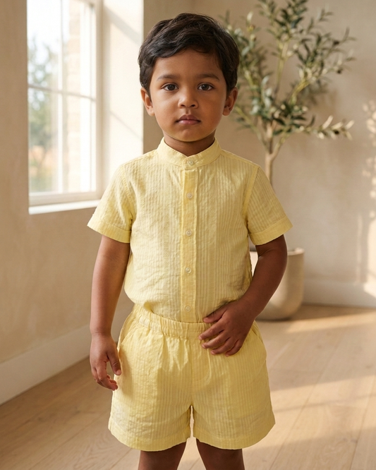 Yellow Seersucker Playsuit Set