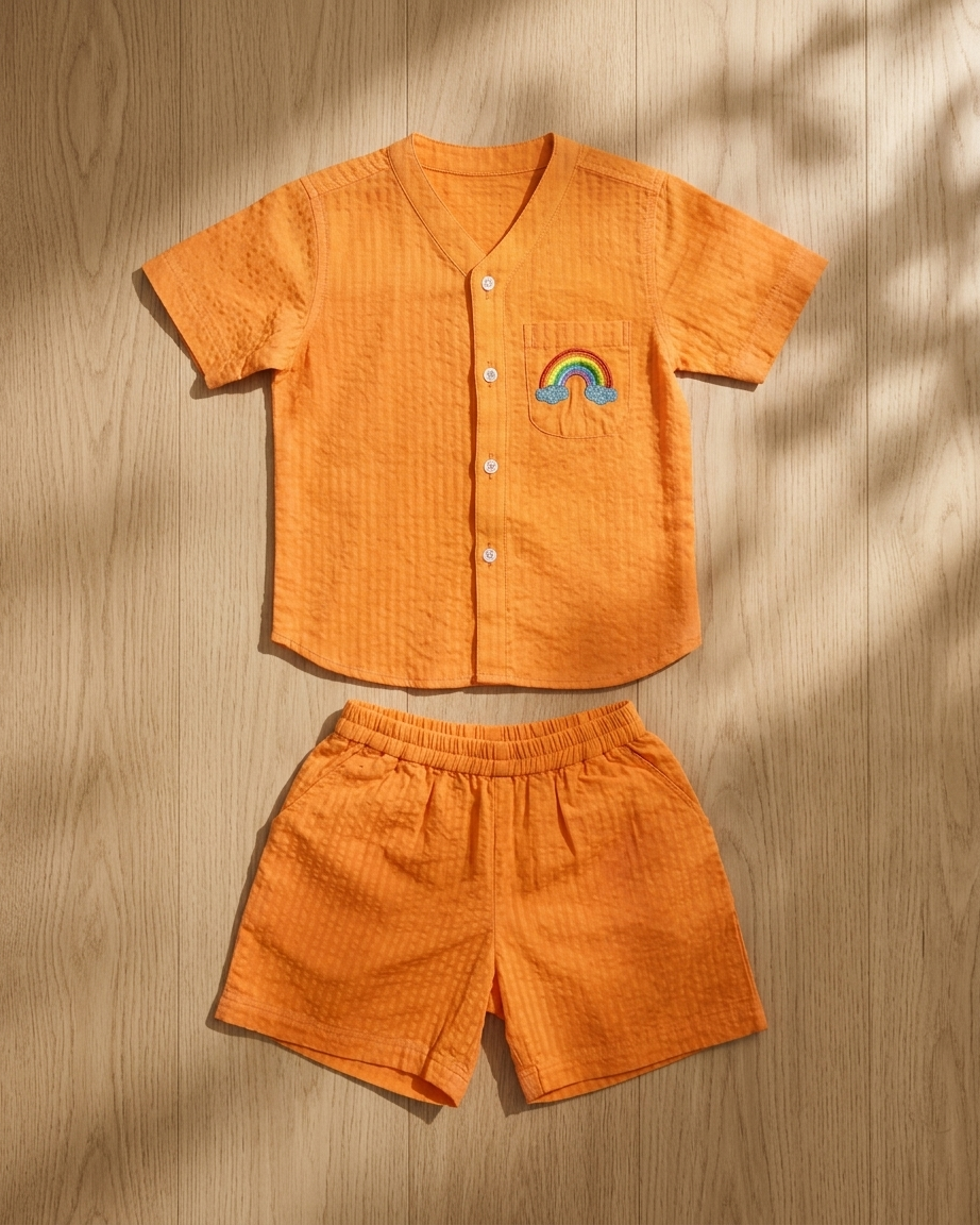 Orange Seersucker Playsuit Set