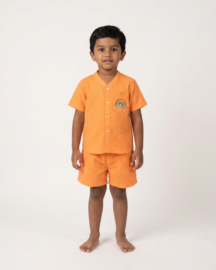 Orange Seersucker Playsuit Set