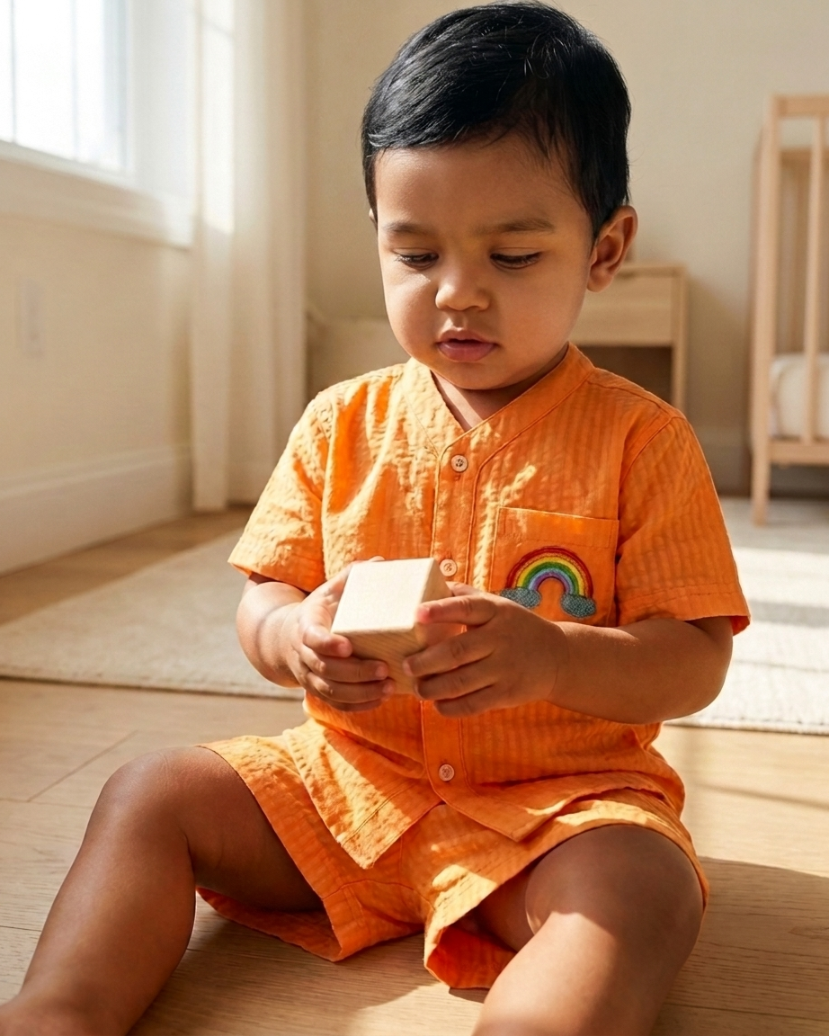 Orange Seersucker Playsuit Set