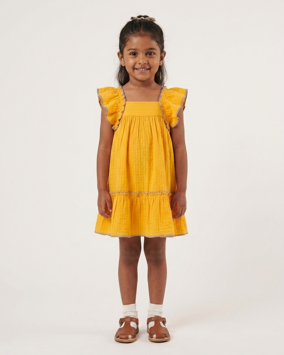 Orange Seersucker Dress with Blue Thread Details