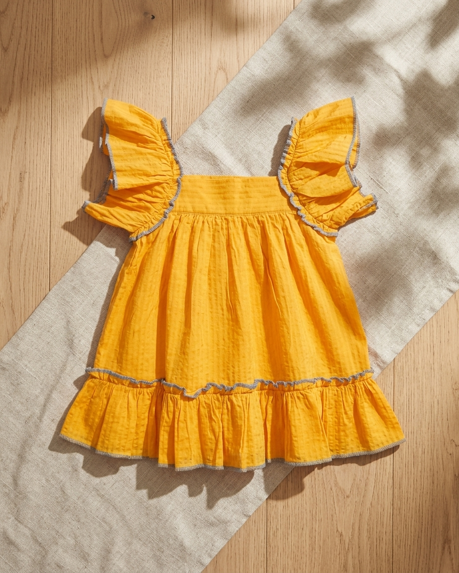 Orange Seersucker Dress with Blue Thread Details