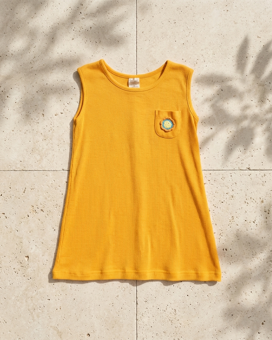 Orange Ribbed Floral Dress