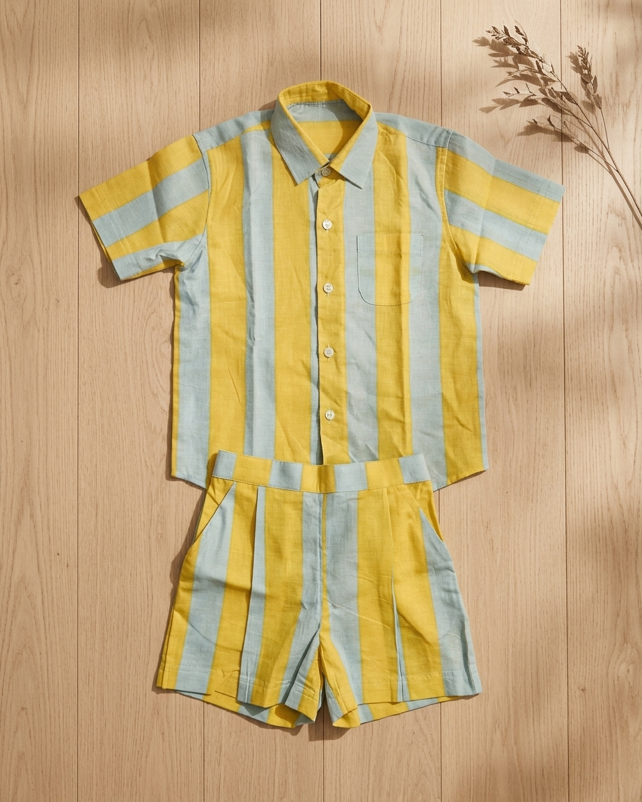 Sunshine Stripe Cotton Shirt & Shorts Set for Boys