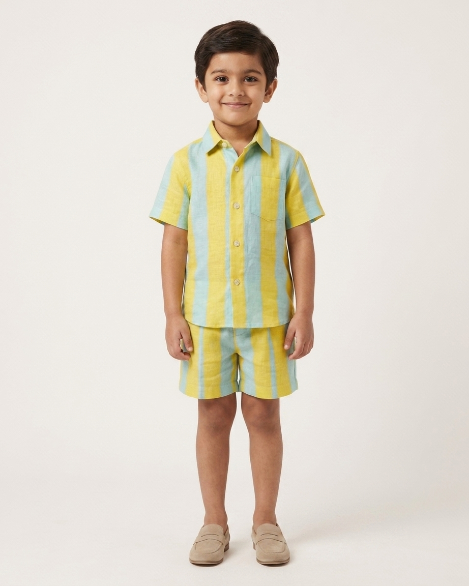 Sunshine Stripe Cotton Shirt & Shorts Set for Boys