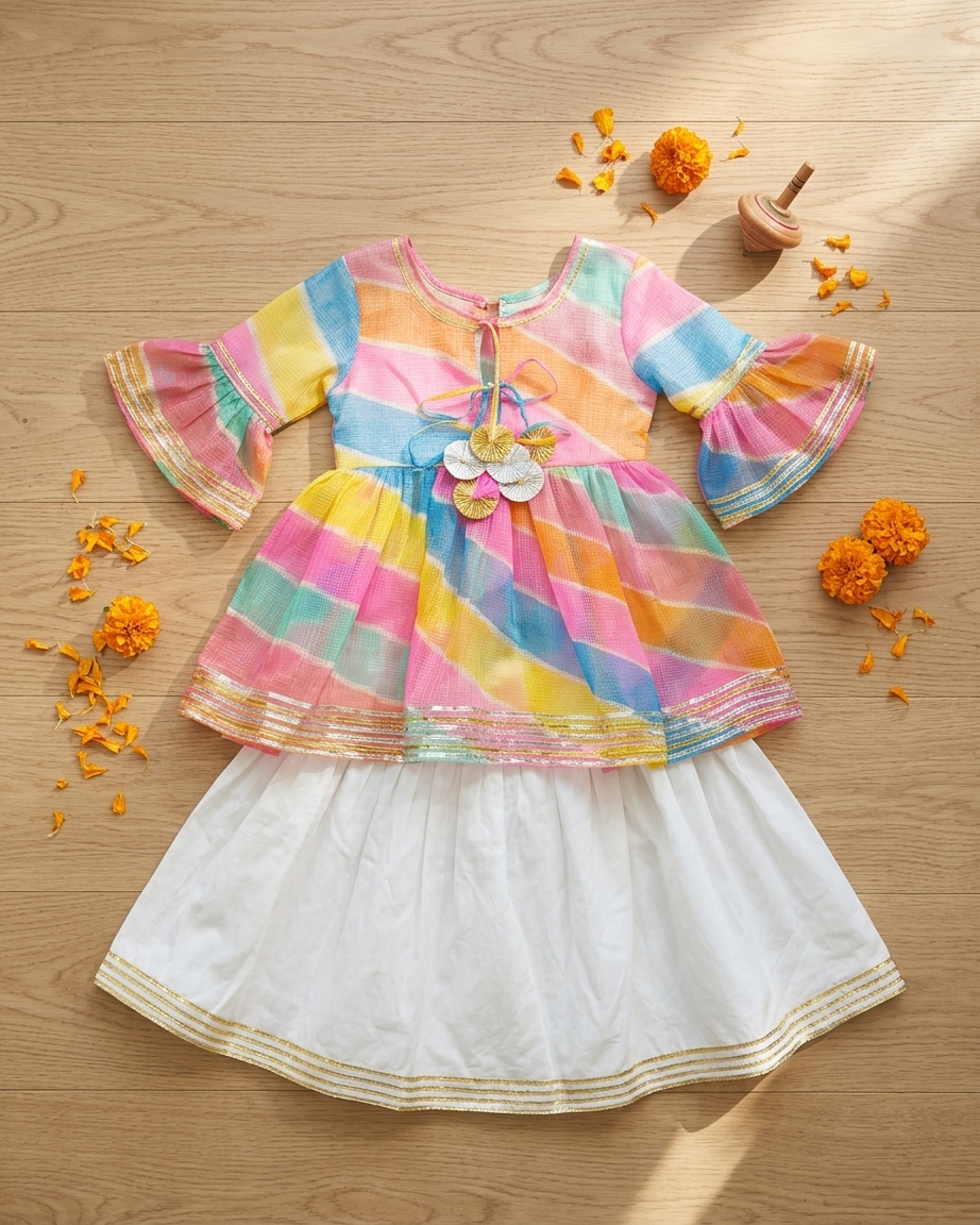 Multicolour Kota Doria Peplum Sharara Set