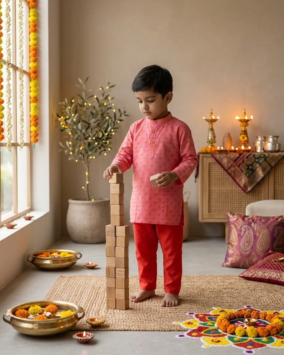Peach Orange Polka Dot Cotton Kurta Set