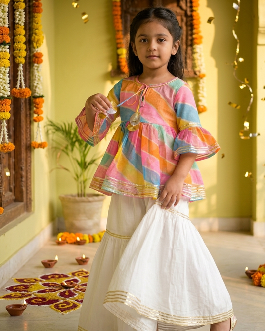 Multicolour Kota Doria Peplum Sharara Set