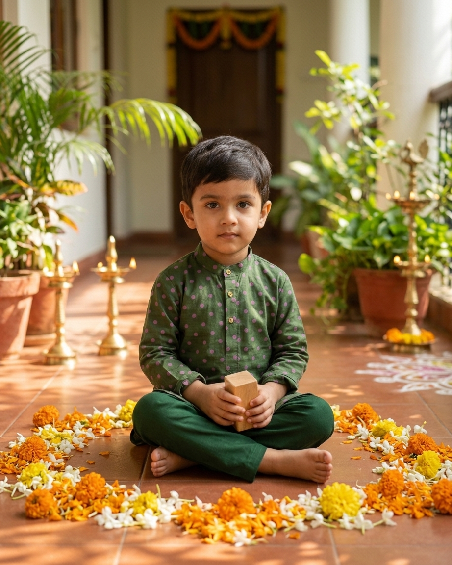 Green Pink Polka Dot Cotton Kurta Pyjama Set