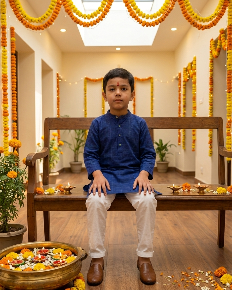 Royal Blue Check Khadi Kurta Set