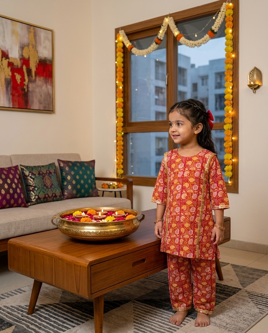 Red Floral Cotton Choga Salwar Set with Kantha Details