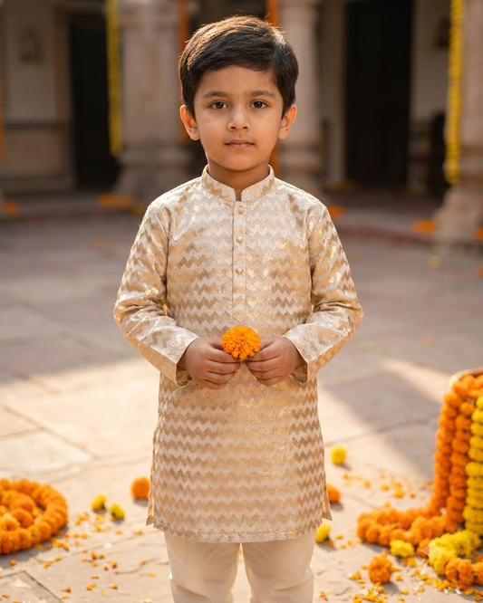 Golden Chevron Chanderi Brocade Kurta