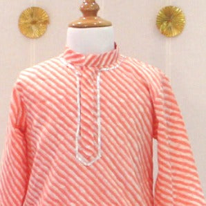 Peach-Pink Lehariya Kurta Set