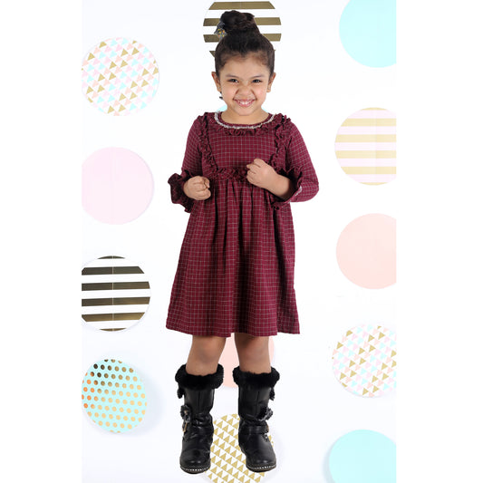 Maroon Check Frock with Victorian Frill