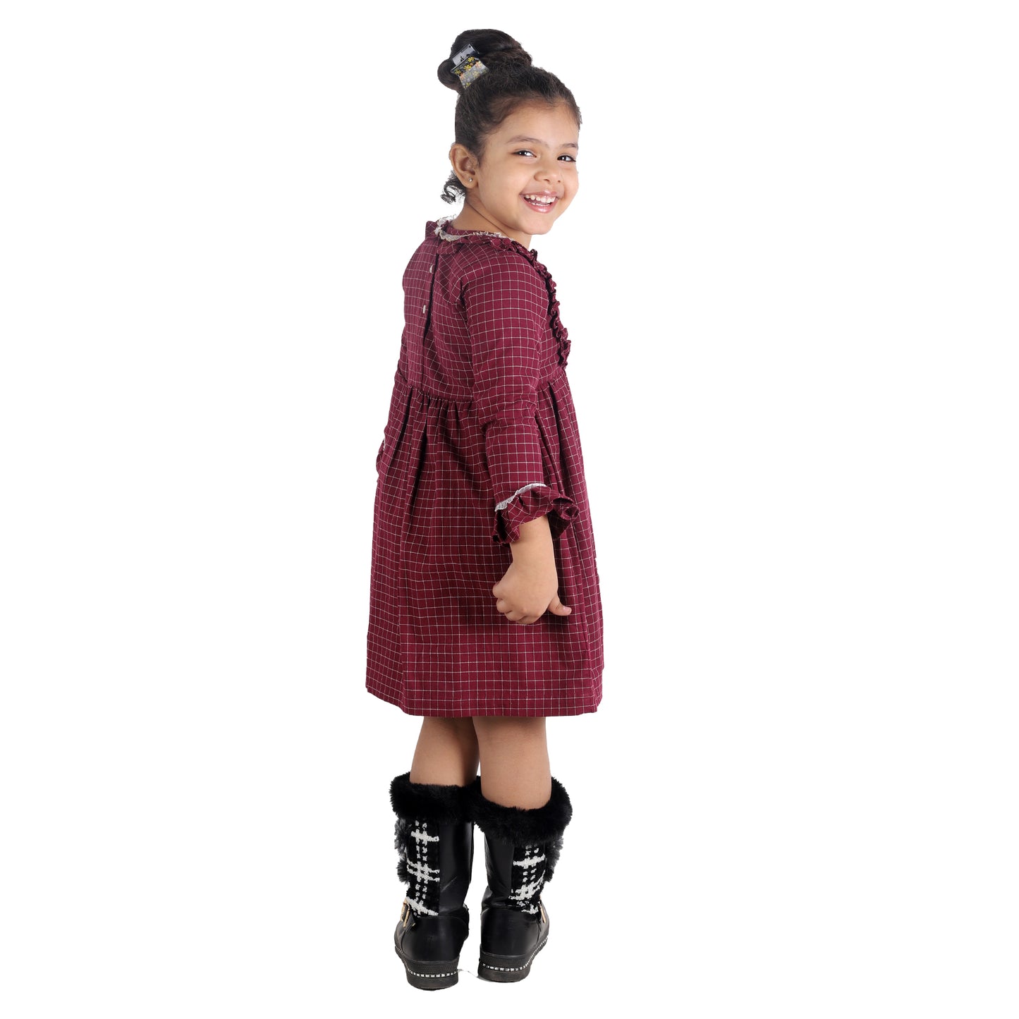 Maroon Check Frock with Victorian Frill