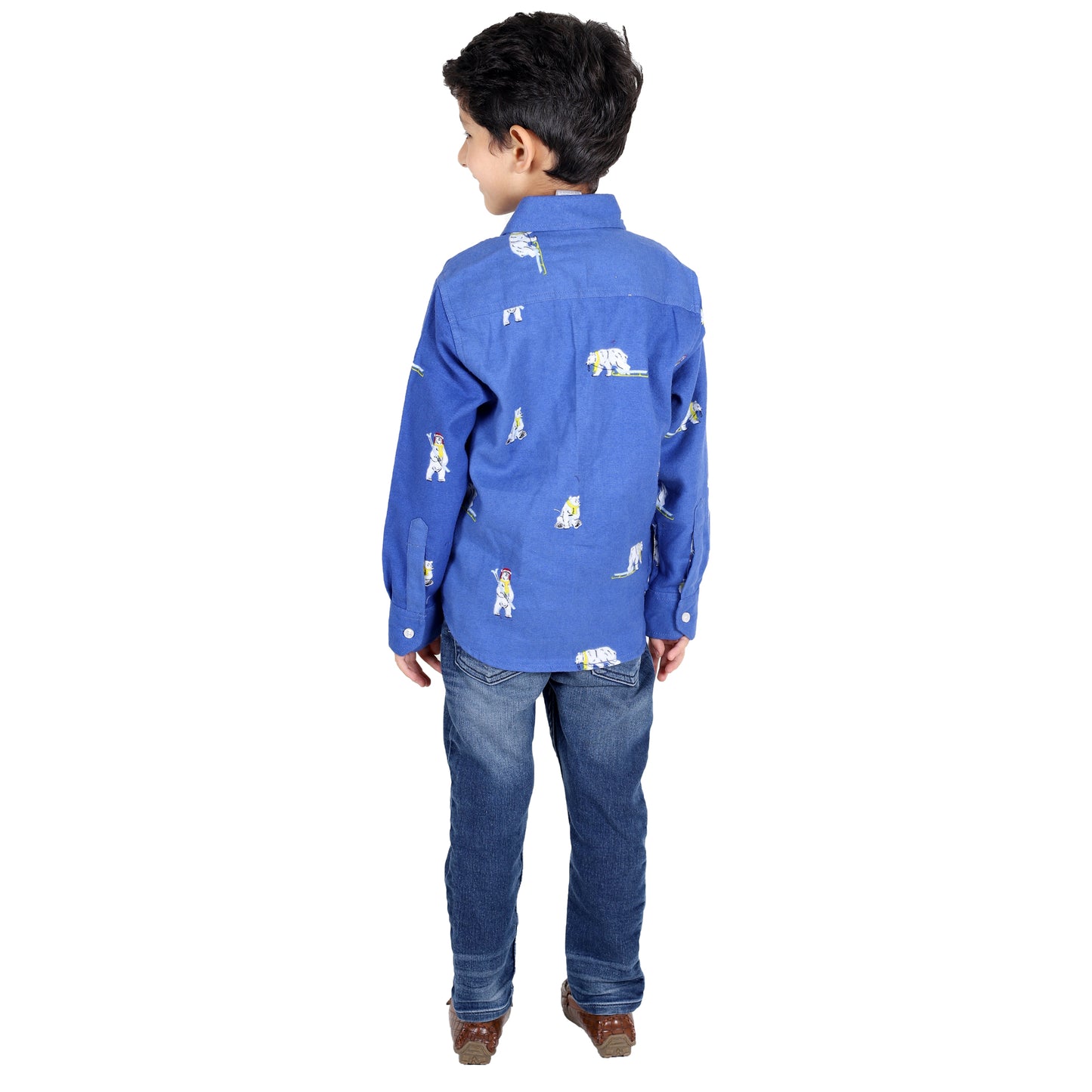 Blue Flannel Shirt with Snow Bear Print
