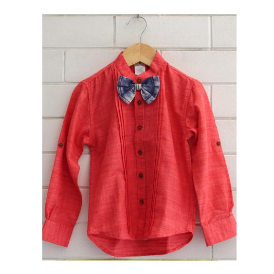 Red Khadi Shirt with Bow