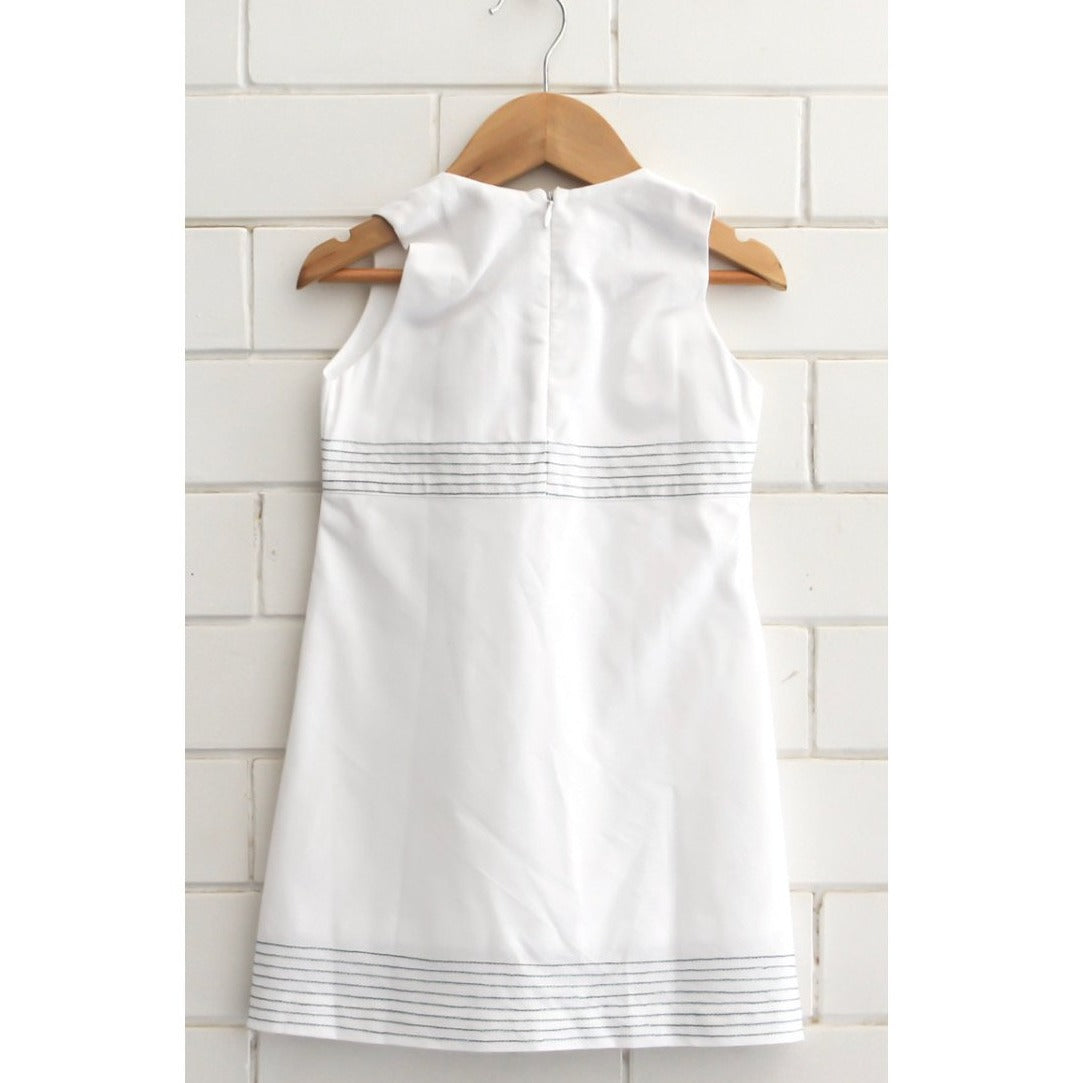 White Linen Dress with Stitch Design