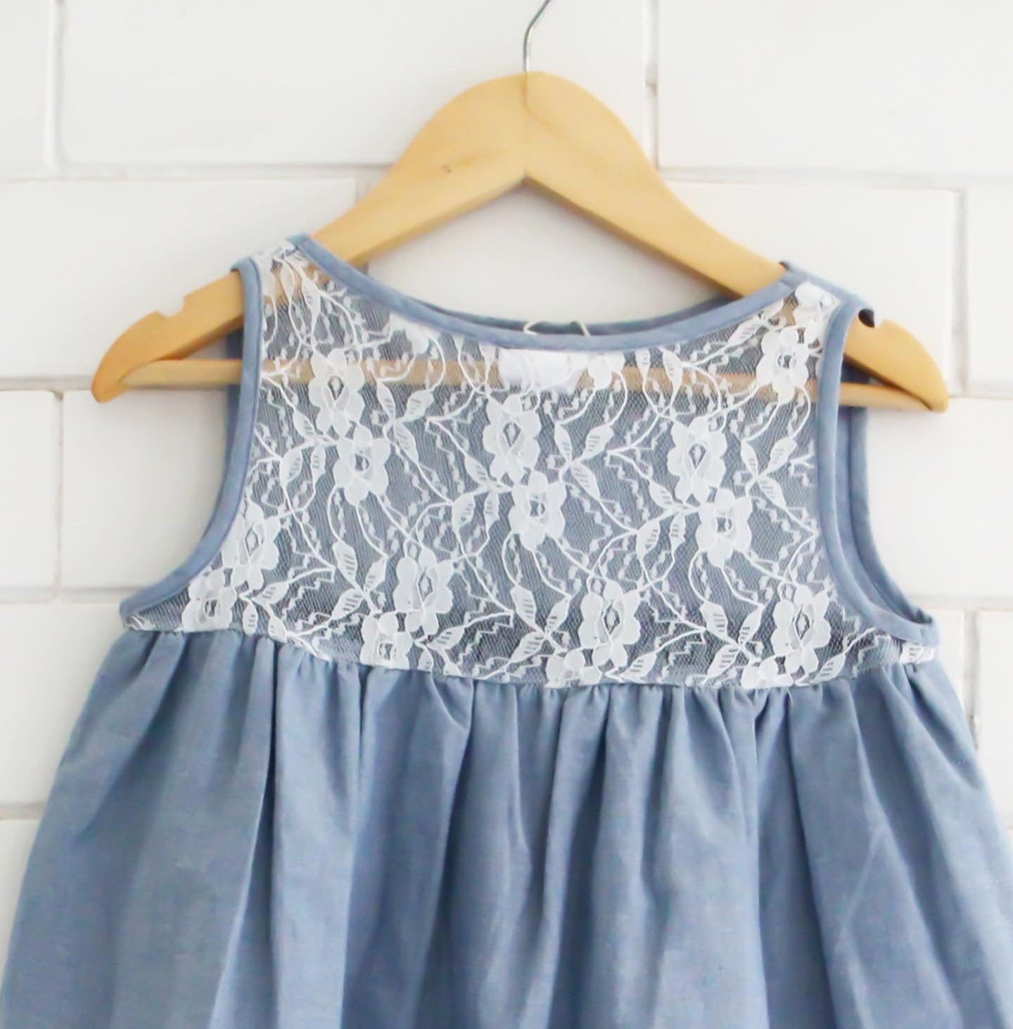 Blue Cambric Dress with Net Detail