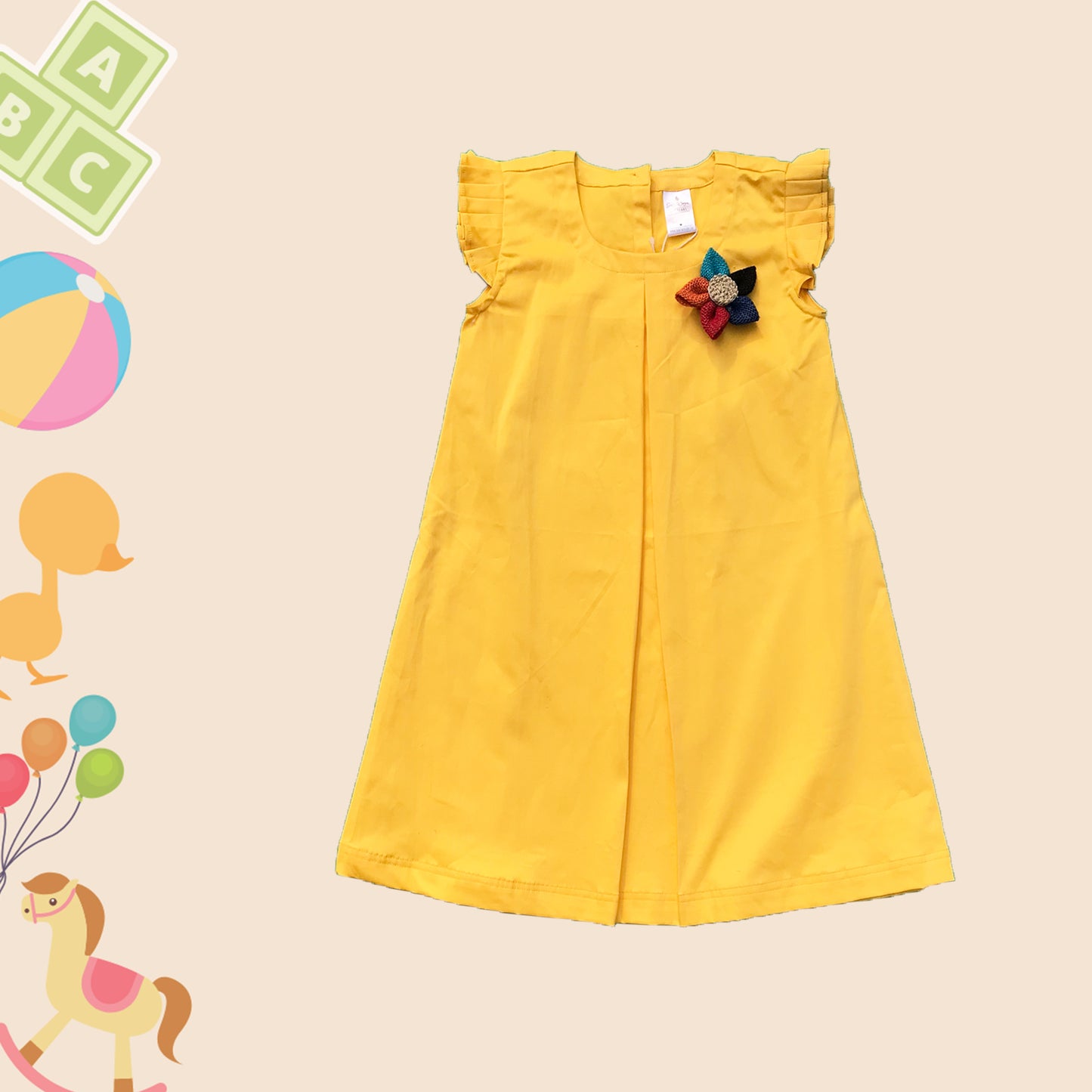 Yellow Twill Dress with Jute Flower