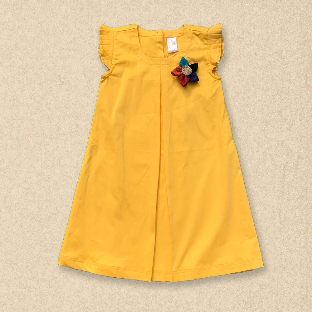 Yellow Twill Dress with Jute Flower