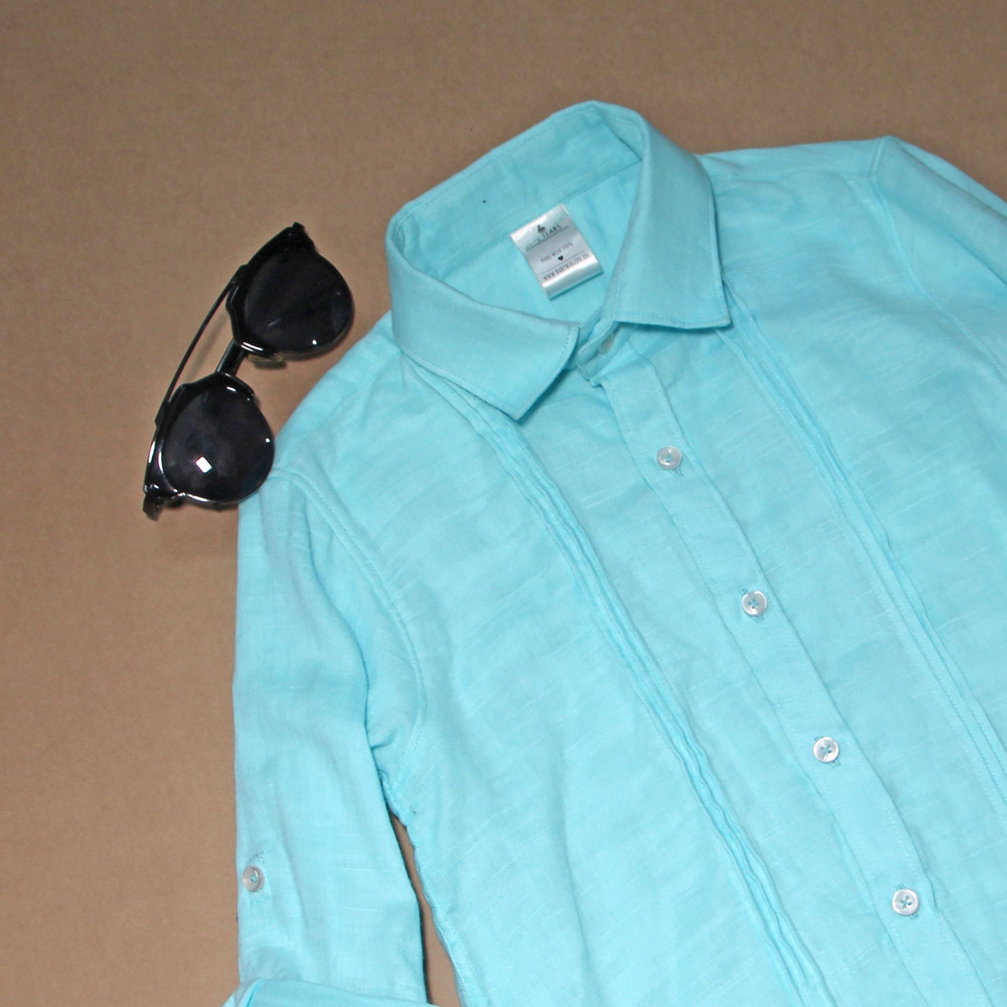 Aqua Blue Pintex Cotton Shirt