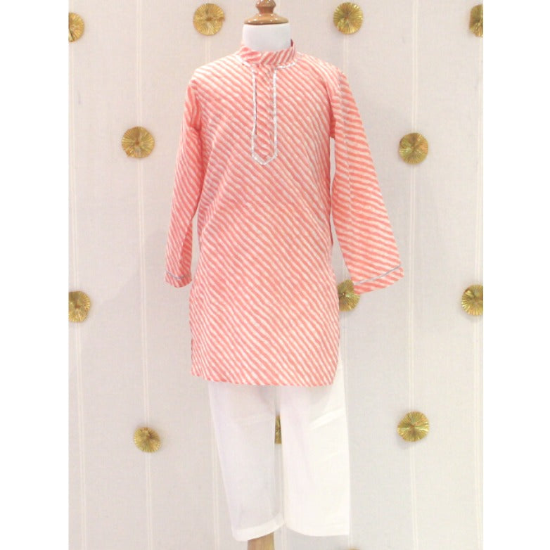 Peach-Pink Lehariya Kurta Set